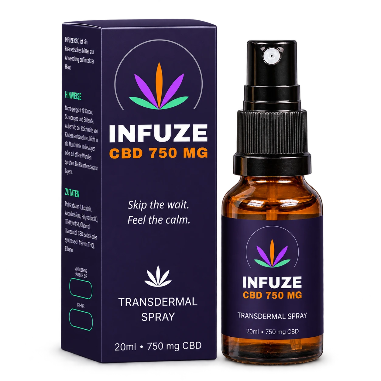 INFUZE CBD Transdermal Spray mit Verpackung, 750 mg CBD in 20 ml