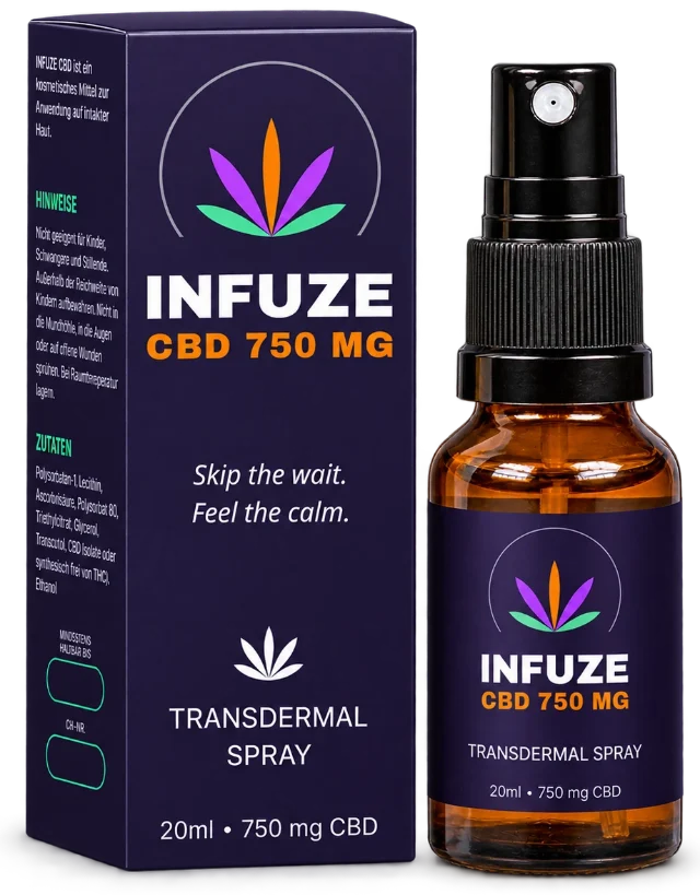 INFUZE CBD Transdermal Spray mit Verpackung, 750 mg CBD in 20 ml